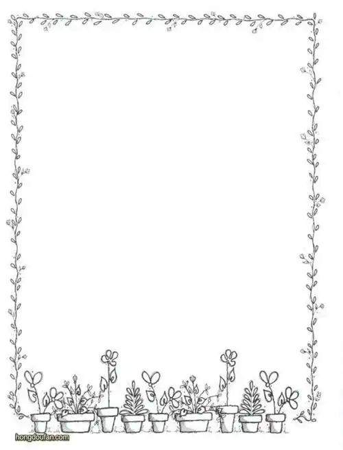 带有一片盆栽的春天主题的叶子边框空白纸张a4图片打印下载