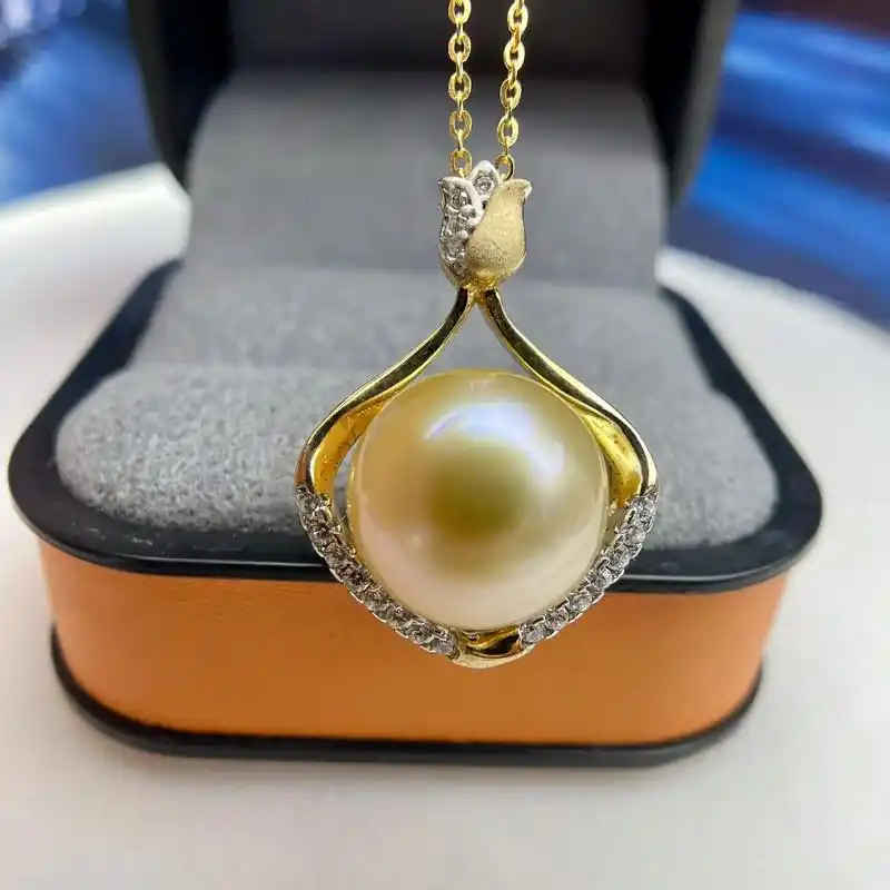 天然海水南洋金珠吊坠,11.6mm近圆 - 抖音