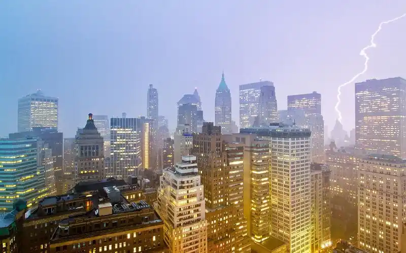 壁纸 纽约,夜晚,摩天大楼,闪电,美国