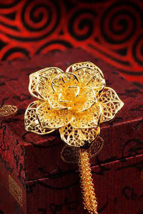 【】黄飞达首饰 黄金玫瑰花胸针 新郎新年结婚胸花 厂家直销定制