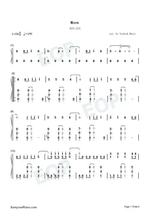 moon-防弹少年团-金硕珍双手简谱预览1