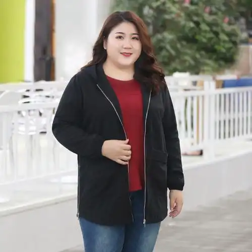 艳如飞特大码风衣女胖子mm春秋装薄外套女宽松遮肚子拉链加肥加大200