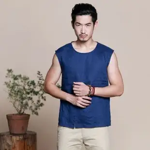 2015夏季新款男士无袖t恤男中式亚麻马甲背心男大码宽松坎肩男潮