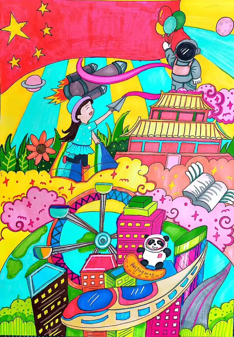 少先队员的美好生活主题画#画画 #手抄 - 抖音