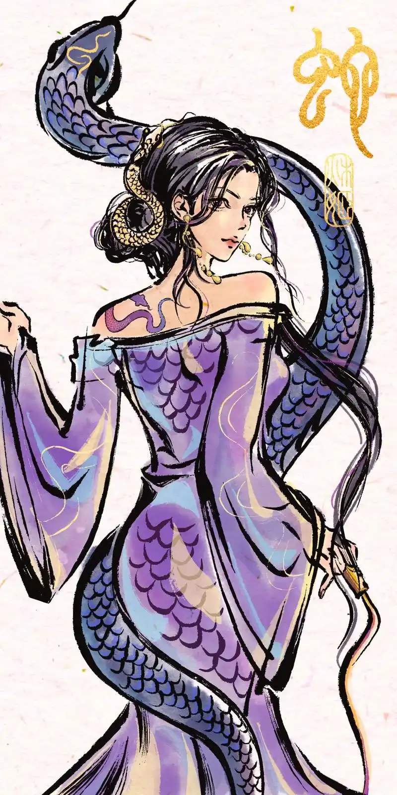 十二生肖拟人之女将军系列——蛇将军.#十二生肖 #国风插画 - 抖音