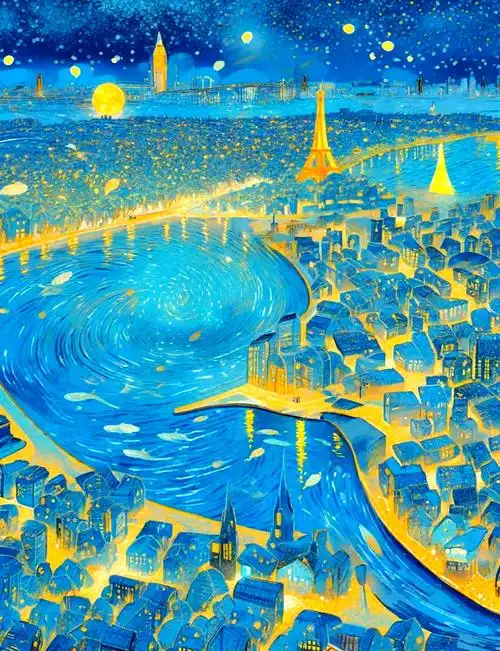 91夜晚城市风景油画96