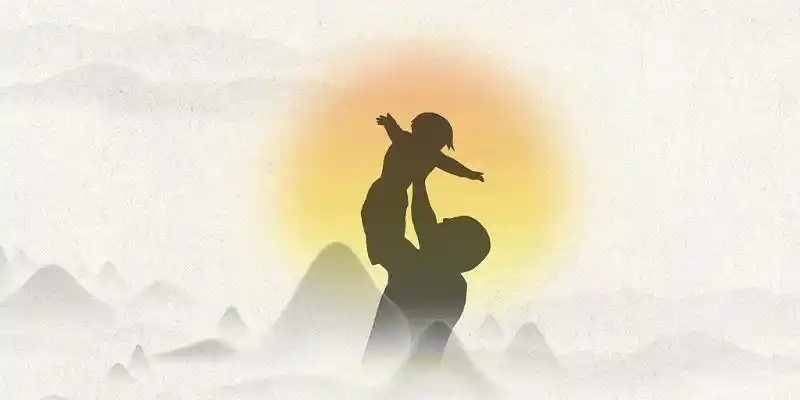 浅色水墨风简约大气父爱如山父亲节父子剪影背景海报背景