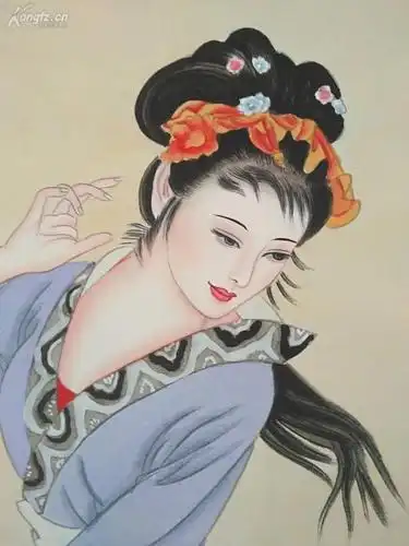 四尺整张,横幅,王美芳  工笔 《西施浣纱》 ,软片