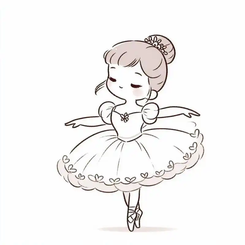 给女儿的涂色简笔画 - 小公主踮脚芭蕾 打印出来涂色