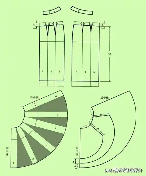 喇叭裙褶皱裙的制版纸样_变化_下图_裙摆