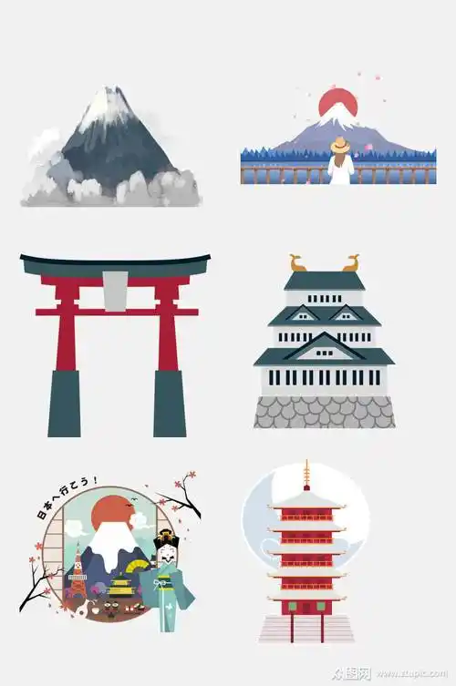 日本旅游著名景点地标建筑风光免抠元素