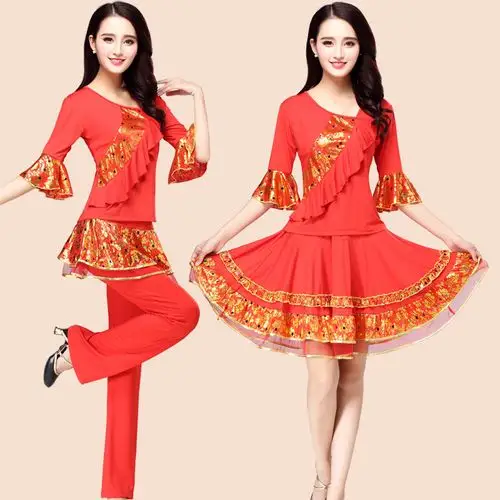 2019秋季杨丽萍广场舞服装新款套装中袖中老年跳舞蹈演出服装女