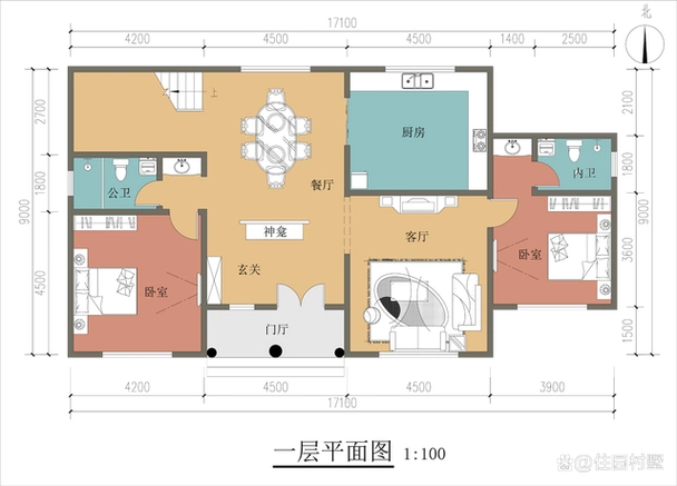 农村自建17米宽田园风格大别墅,进深仅9米,3室1厅很舒坦,不错