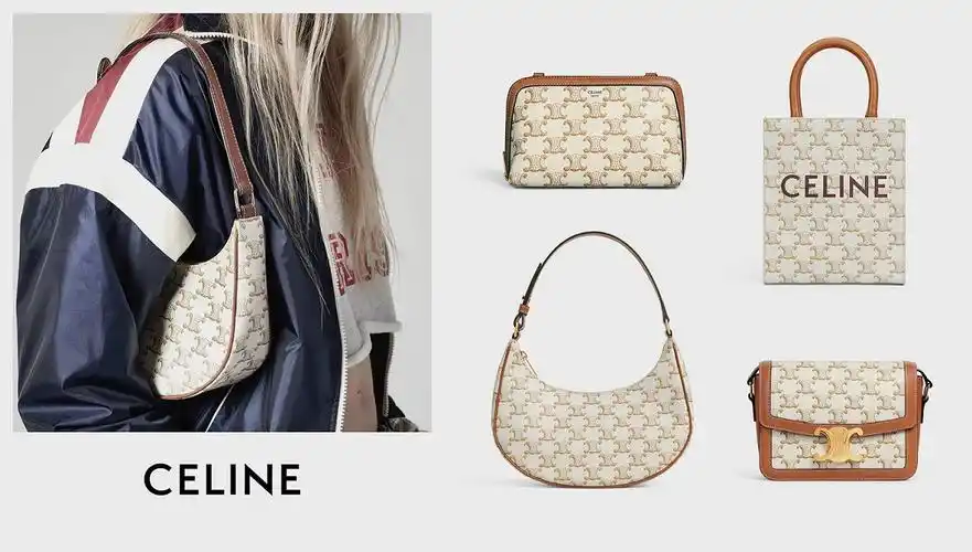 新包celine中国首发白色triomphe老花帆布系列手袋夏日清新色调