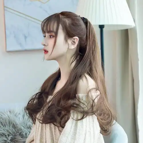 低马尾假发女 绑带式逼真假马尾大波浪长发尾辫子 气质中长卷发片