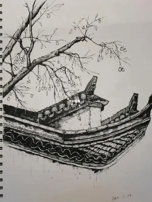 房檐真的太难画了,又爱画又难画#画画  #素描  #建筑手绘  #绘画