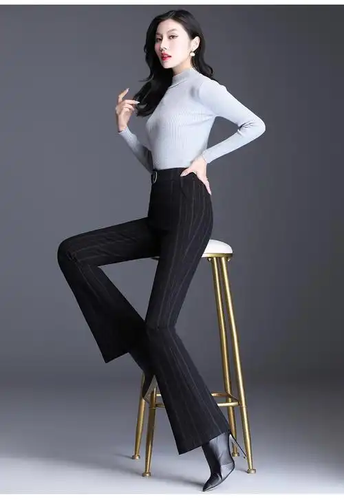 可福唯瑷 条纹喇叭裤女2019新款秋冬垂感高腰显瘦坠厚款休闲裤 条纹
