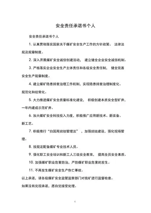 安全责任承诺书个人