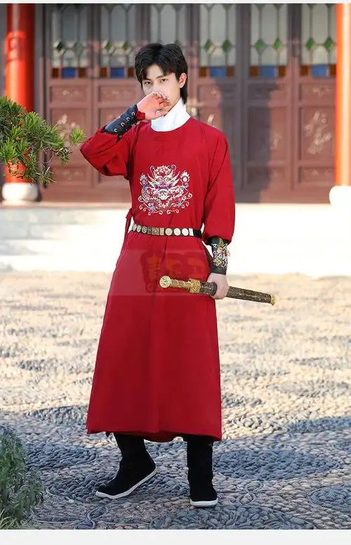 青足卫原创唐制汉服袍长衫男款明制飞鱼服中国风春秋季男女可穿叁领袍