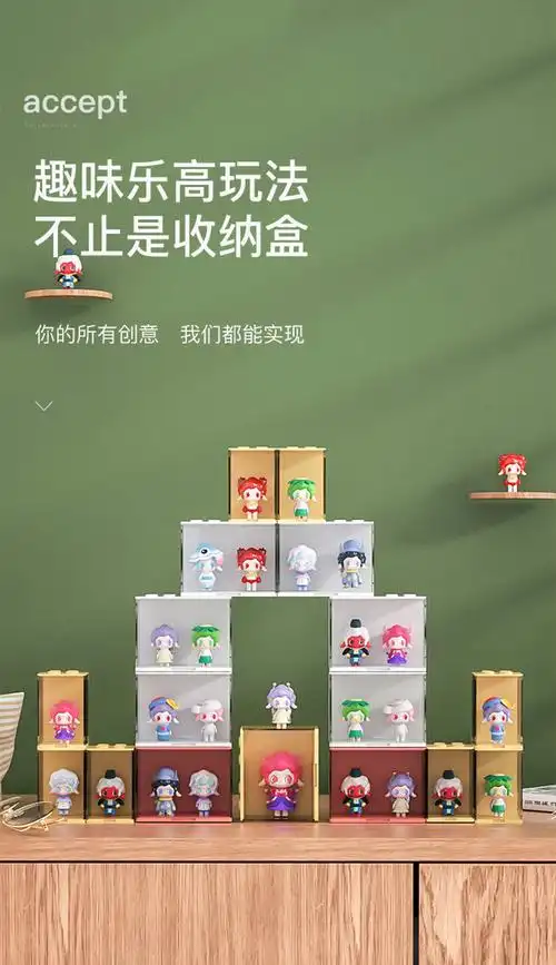 崎杳盲盒收纳展示架大容量防尘泡泡玛特盒透明亚克力展示柜白色1个装