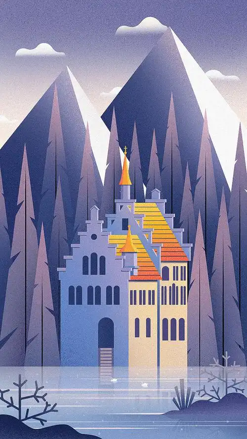 一组扁平渐变噪点建筑插画练习