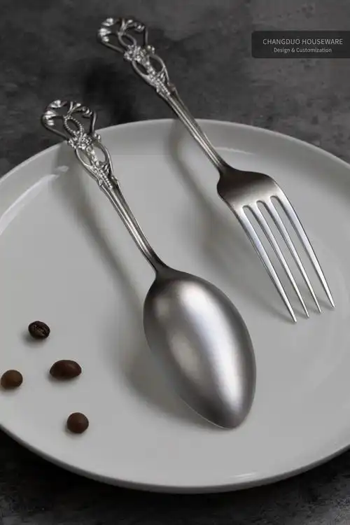 哑光雪花欧式ins雕花西餐刀叉勺子304不锈钢金属餐具餐厅酒店用品
