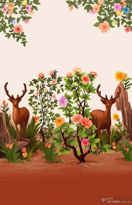 插画花鹿