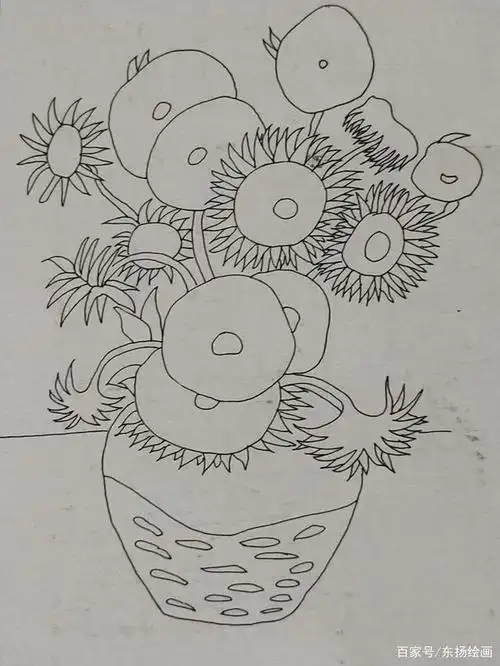 把梵高的向日葵画成创意线描,同样很漂亮!
