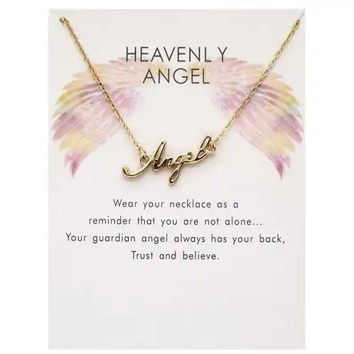 亚马逊wish跨境新款英文字母angel吊坠天使翅膀卡片锁骨短项链