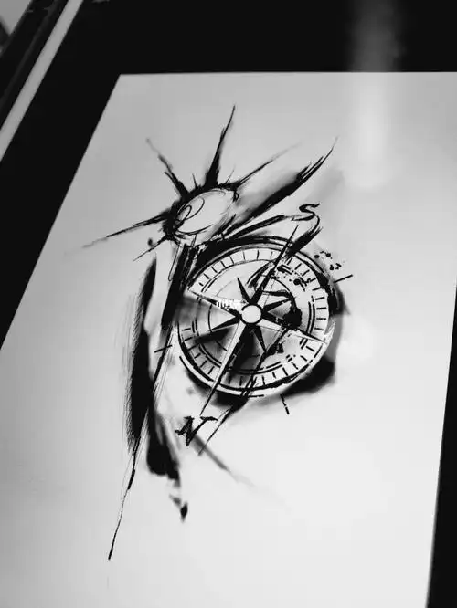 珠海纹身指南针水墨线条手稿