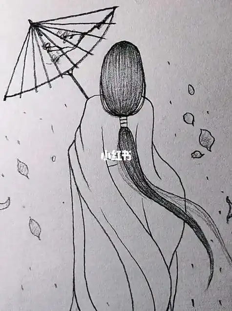 古风少女背影素描简笔画