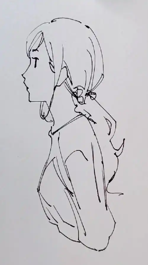 手绘动漫,女生侧脸绘画