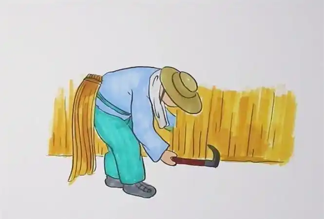 农民伯伯收割稻谷简笔画(简笔画图片大全) -【爱个性】