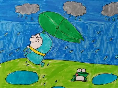秀山第二小学一5班美术课堂作业展《下雨了》