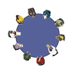 交流讨论素材卡通手绘粉色团队会议原创插画素材海报背景卡通手绘团队