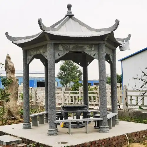 岭亿雕塑 石雕凉亭 大理石凉亭厂家 公园别墅中式六角石头亭子装饰