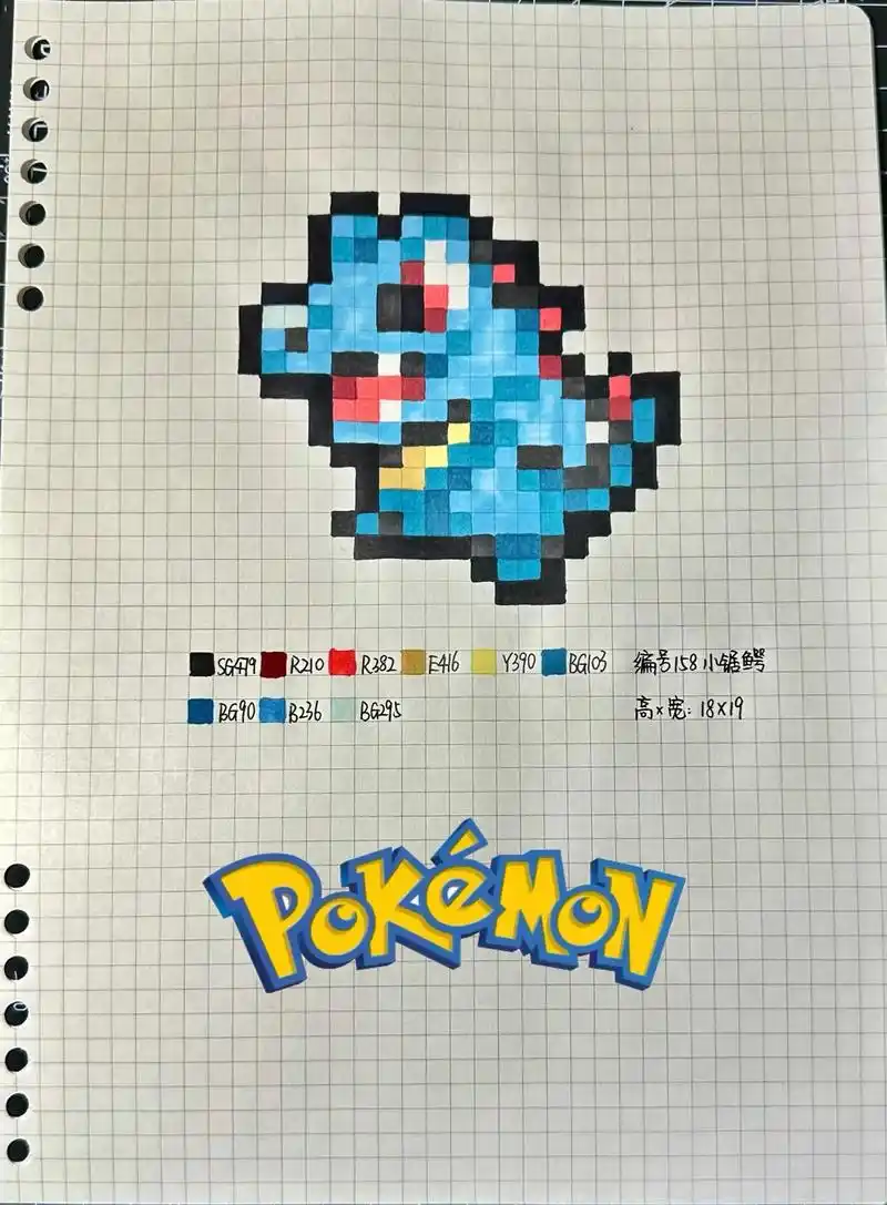 宝可梦像素画|158-160小锯鳄家族.小锯鳄 蓝鳄 大力鳄 - 抖音