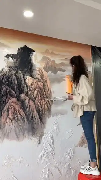 山水- 壁画师·佳佳 - 抖音