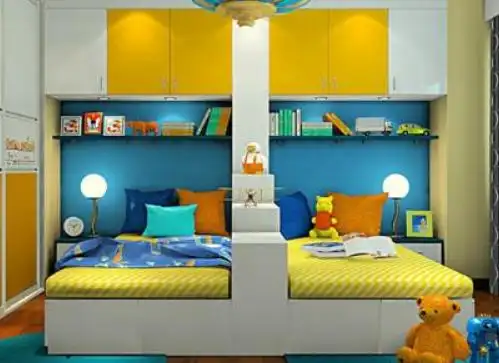 房间阁楼的设计让孩子能有自己独处的空间,中性颜色的搭配让男孩女孩