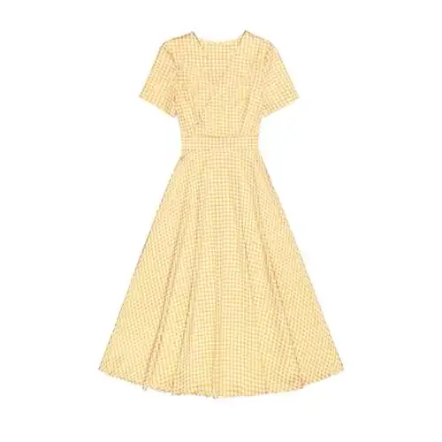 格子连衣裙女2019初秋新款复古修身显瘦休闲中长裙短袖过膝高腰裙