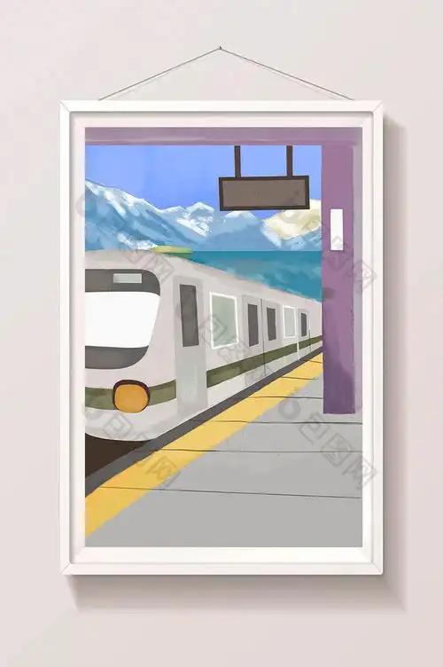 火车站台插画图片