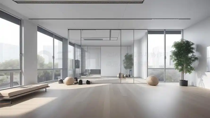 3d办公空间创意立体场景办公室内的瑜伽室,员工可以在这里练习瑜伽和