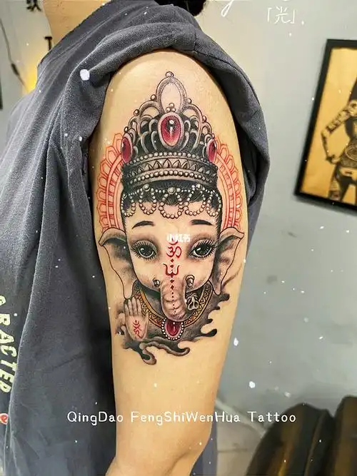 女生象神纹身图案