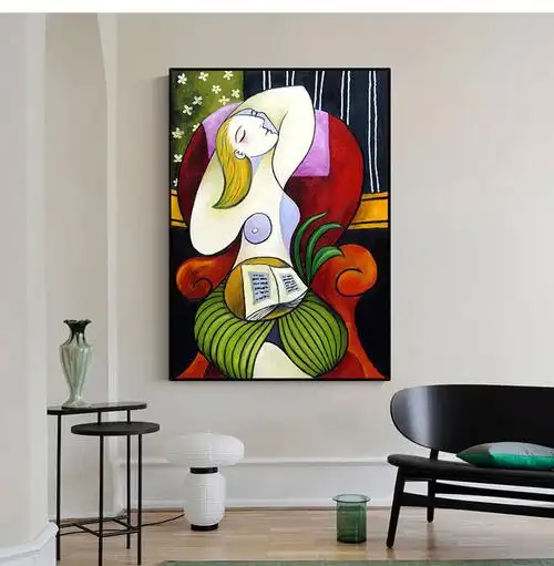 毕加索人物抽象画 手绘油画毕加索《梦》名画抽象人物玄关挂画客厅