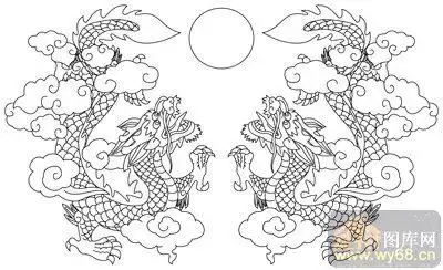 龙-白描图-二龙戏珠-long70-白描龙画