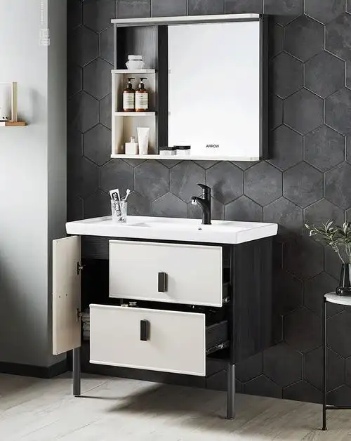 箭牌卫浴arrow实木防潮浴室柜洗手盆柜洗漱台大收纳镜柜组合中式风