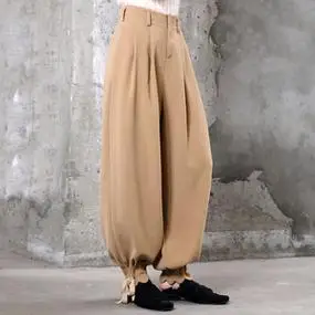 2023新款白色垂感宽松高腰九分休闲长裤子宽松萝卜裤阔腿灯笼裤女