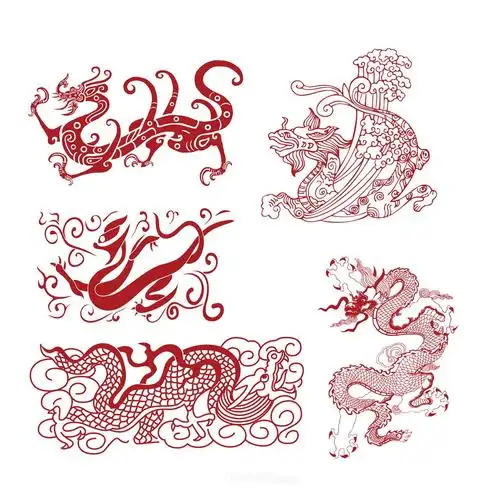 5种古典中式龙纹吉祥图案剪纸素材