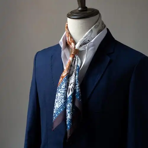 盛世尼曼佩斯利纹男士丝巾英伦小方巾衬衫领巾小围巾复古薄款送丝巾扣