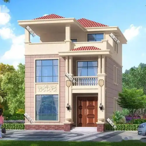 宽8米多的两栋小别墅第二栋平屋面设计不用罗马柱很简约